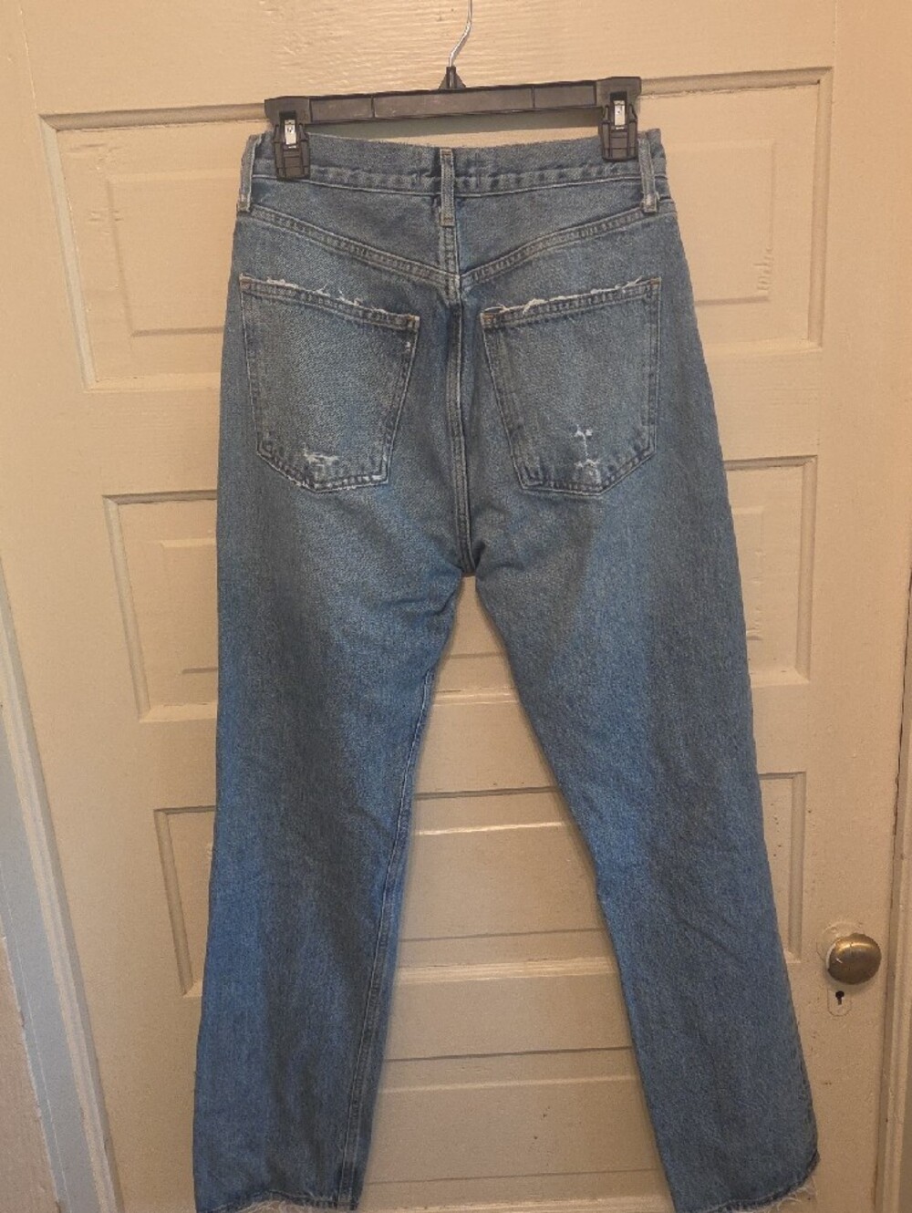 Agolde Riley High Rise Blue Ripped Straight-Leg Jeans - Picture 3 of 4